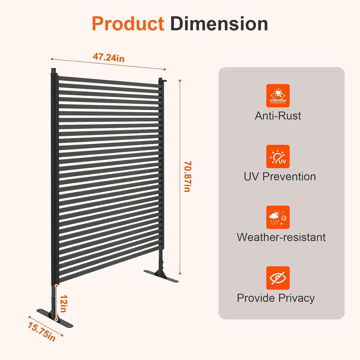 70.87" H x 47.24" W Outdoor Privacy Screens, Metal Fence Privacy Screen