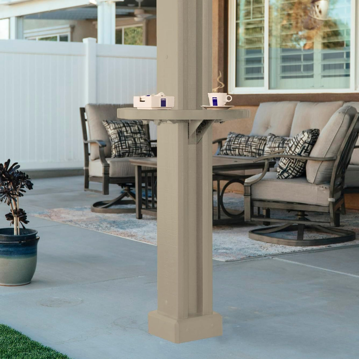 ALUMATABLE™ Aluminum Patio Cover Post Table (Adobe)