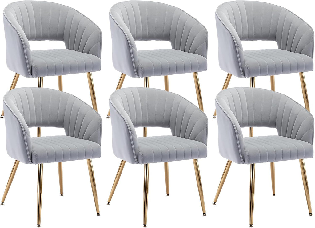 KCC Modern Dining Chairs Set of 6, Velvet Chair for Living Room,Gray
