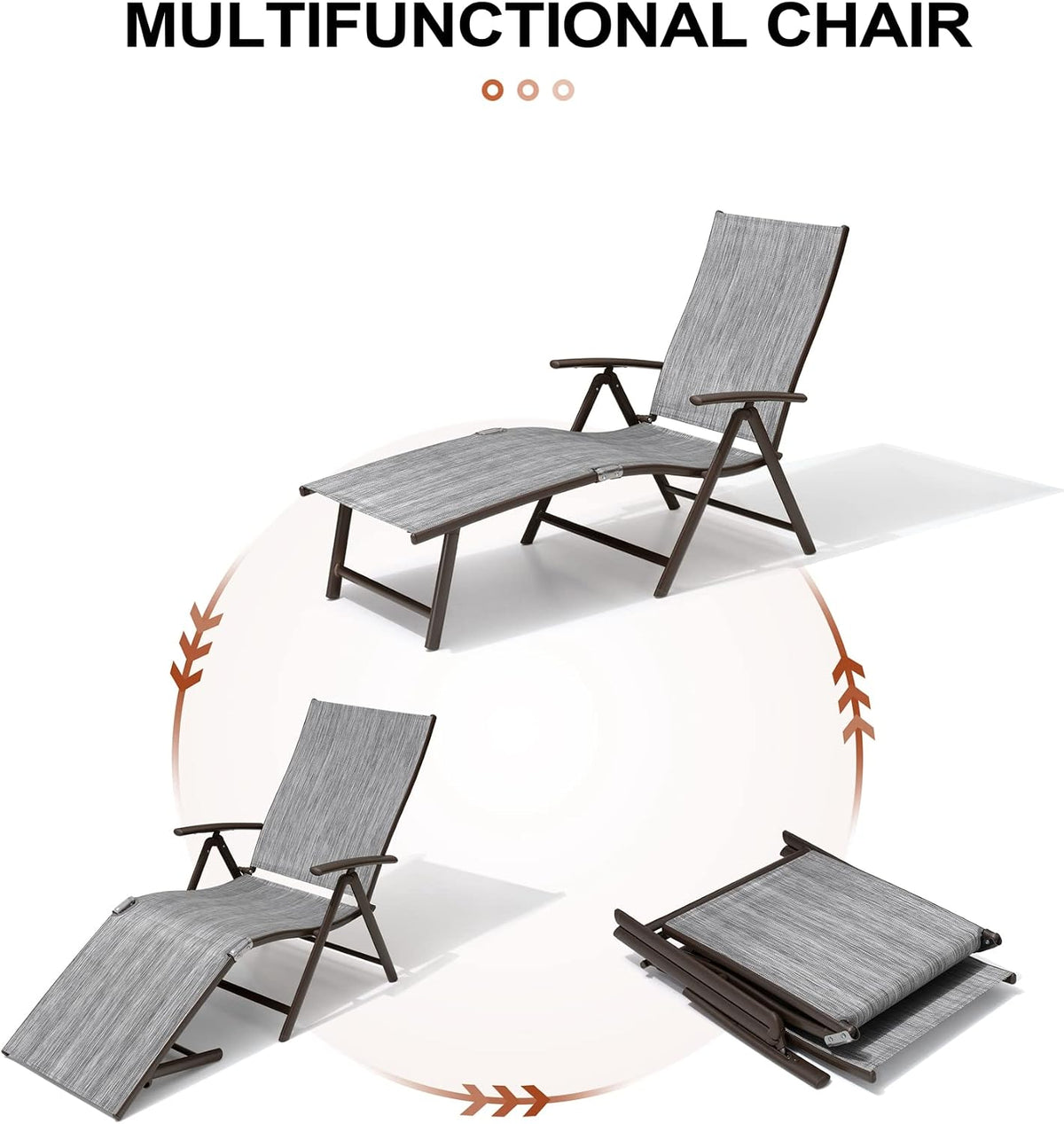 Lounge Chair Outdoor, Folding Pool Chaise Chairs Set of 2 (Black Gray)