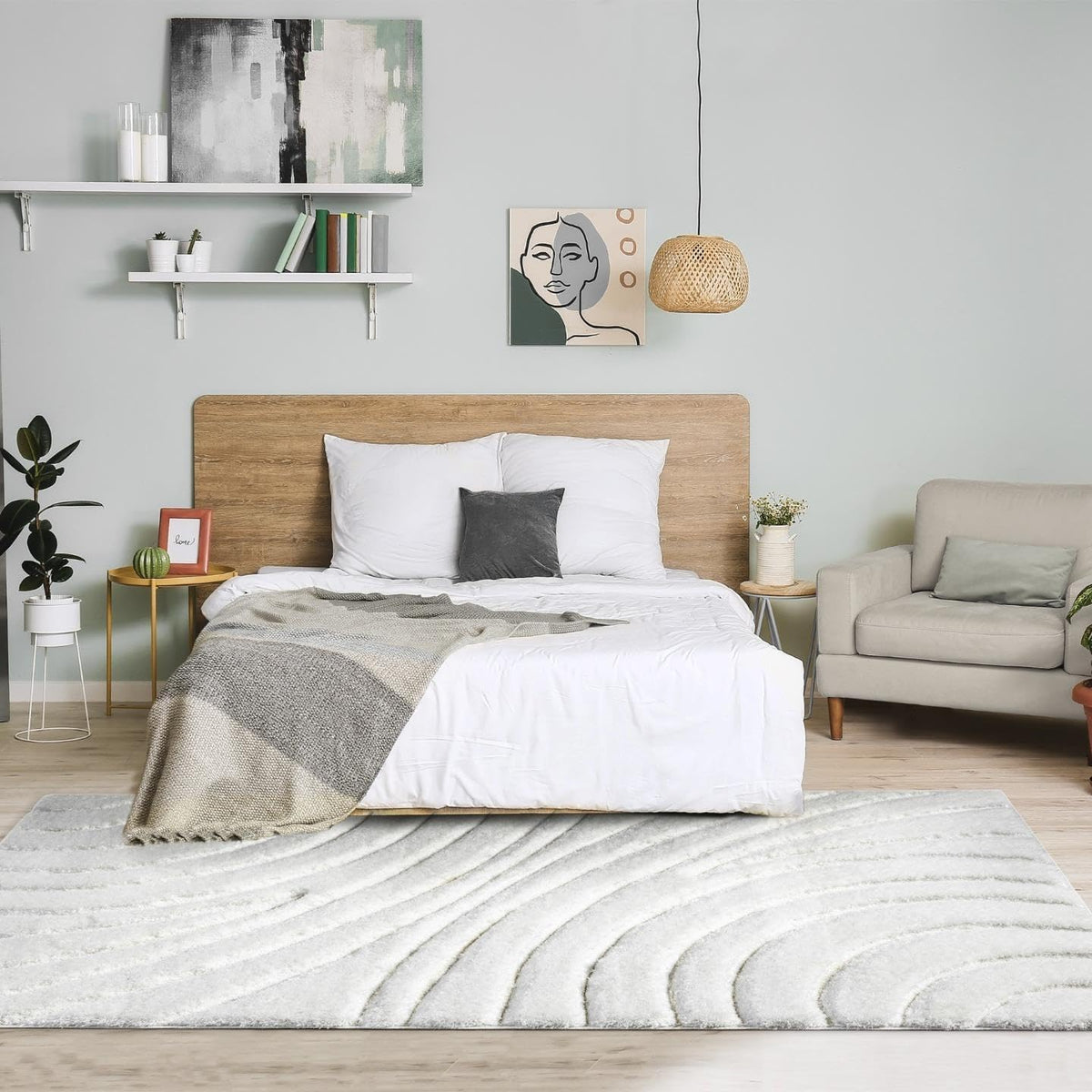 LUXE WEAVERS Modern Geometric Shag Area Rug Cream 5x7