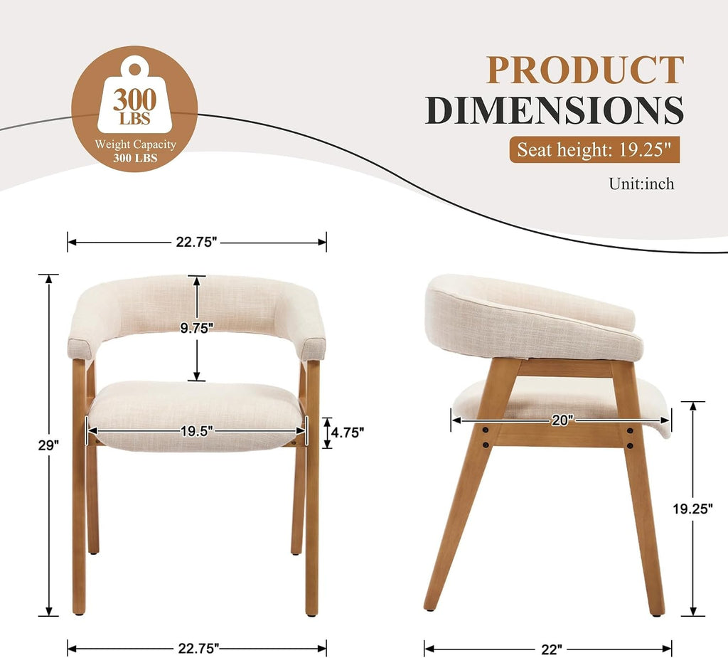 CIMOTA Modern Barrel Dining Chairs with Arms Set of 6, Upholstered Fabric Kitchen & Dining Room Chairs with Open Back/Solid Wooden Base, Comfy Side Chairs, Linen Beige