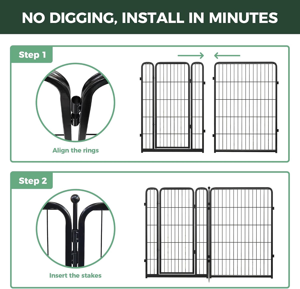 FXW No Dig Garden Fence, Outdoor for Yard, 40in(H) x 13.6ft(L), 6 Panels