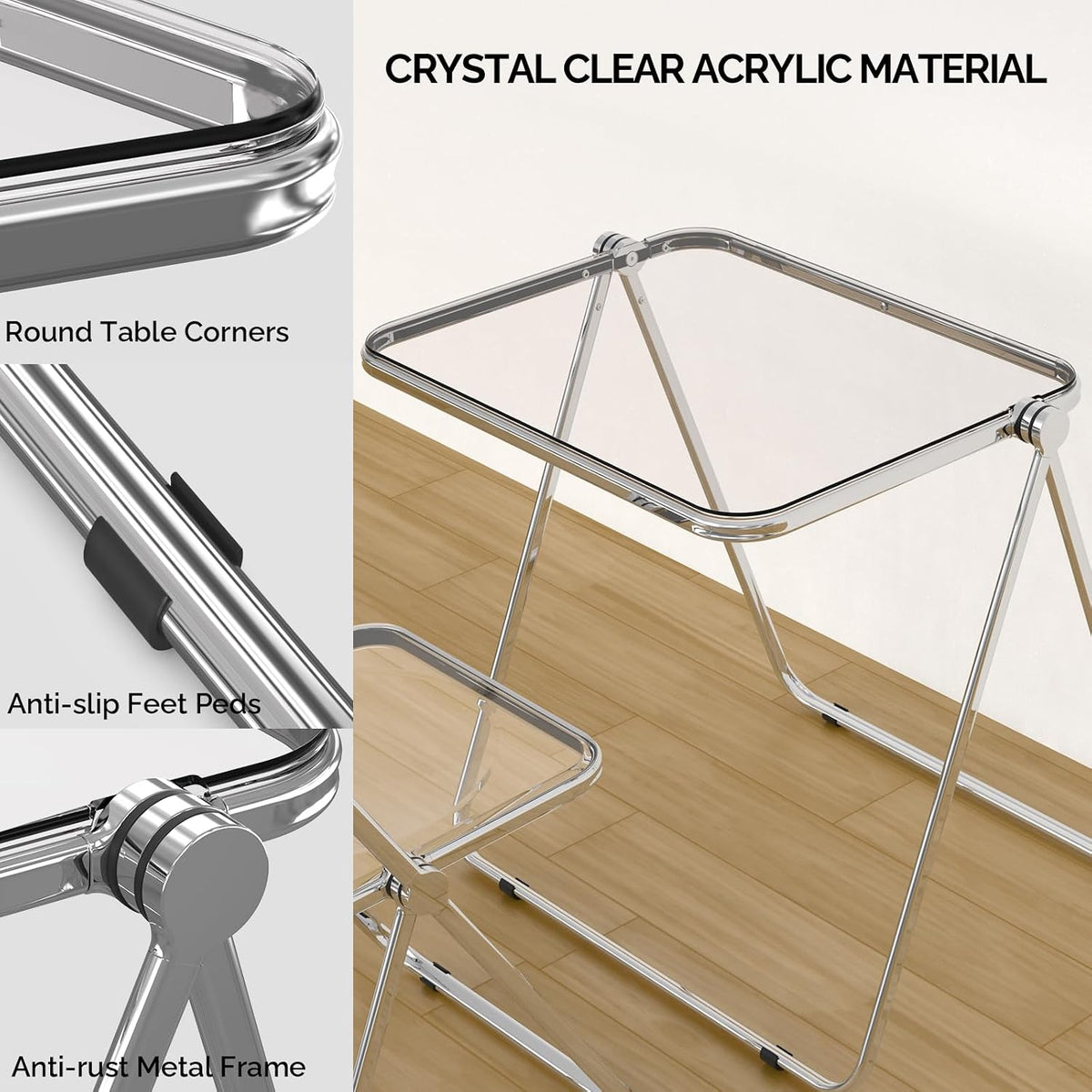 VINGLI Folding Acrylic Table Small TV Tray for Snack Dinner on Couch, Tiny Foldable Desk Writing Desk for Home Office for Small Spaces