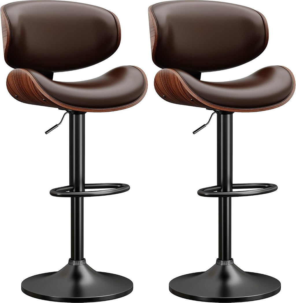 YaFiti Swivel Bar Stools Set of 2, Bar Stools for Kitchen Counter, Brown
