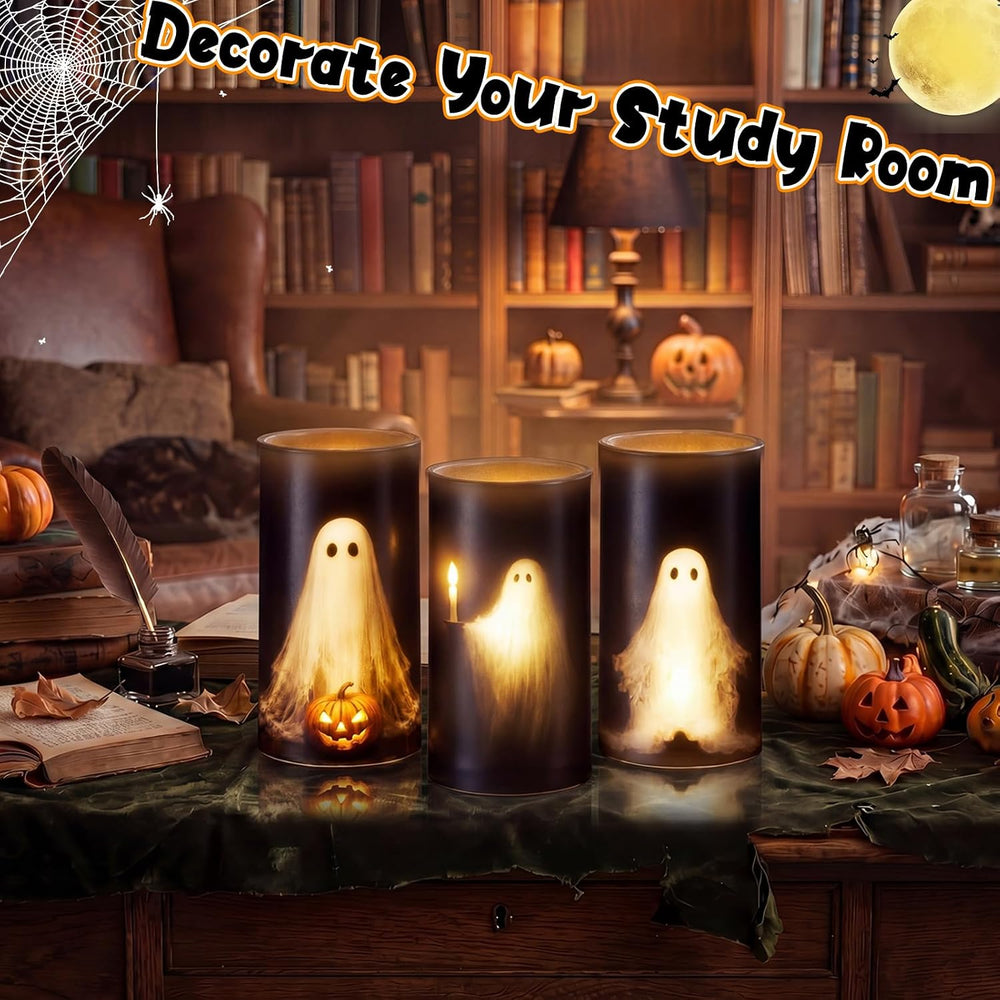 Woanger 3 Pcs Halloween LED Flameless Candles Ghost Flickering Fake Candles