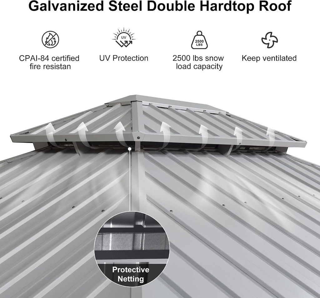 PURPLE LEAF Hardtop Gazebo 11' x 13' Patio Gazebo, Black Curtain & Netting