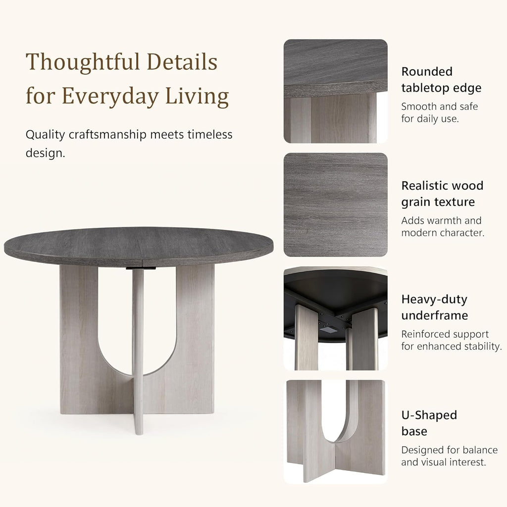 leovanni Round Dining Table Set for 4, Kitchen Table with 4 Upholstered Chairs, 5-Piece Wood Dining Table and Chairs Set for Kitchen, Patent Pending