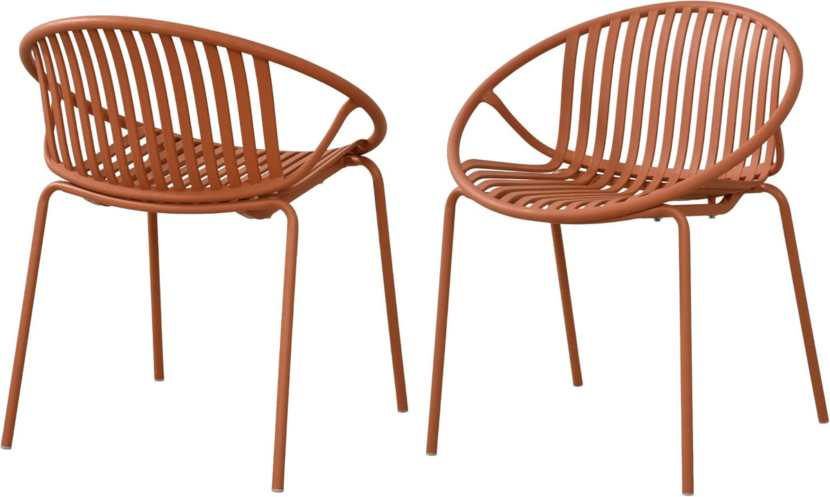 Christopher Knight Home Set of 2 Tita Modern Patio Outdoor Dining Chairs, Stacking Chair, Outside Dinner,Garden/Balcony/Poolside Stackable Accent Chairs,Metal Legs,Plastic Cutout Backrest,Burnt Orange