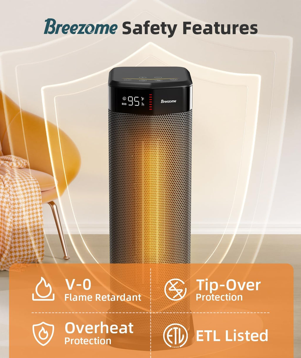 BREEZOME Space Heater for Indoor Use, 1500W PTC Ceramic Electric Heaters