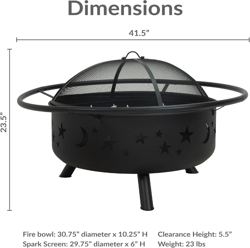 Sunnydaze Cosmic 42" Large Fire Pit for Outside Wood Burning, Round, Metal
