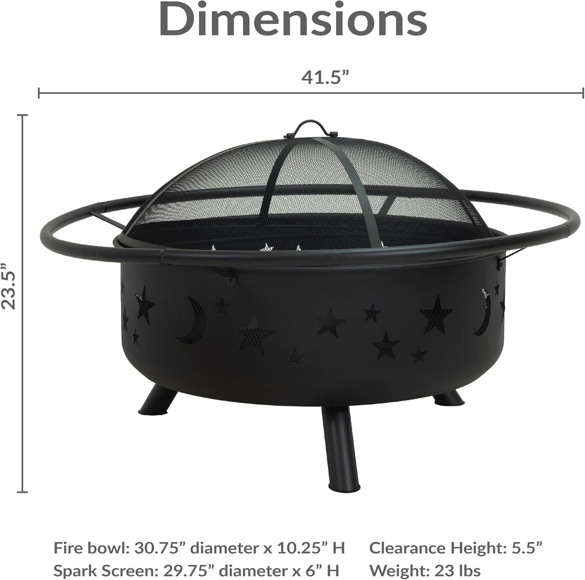 Sunnydaze Cosmic 42" Large Fire Pit for Outside Wood Burning, Round, Metal