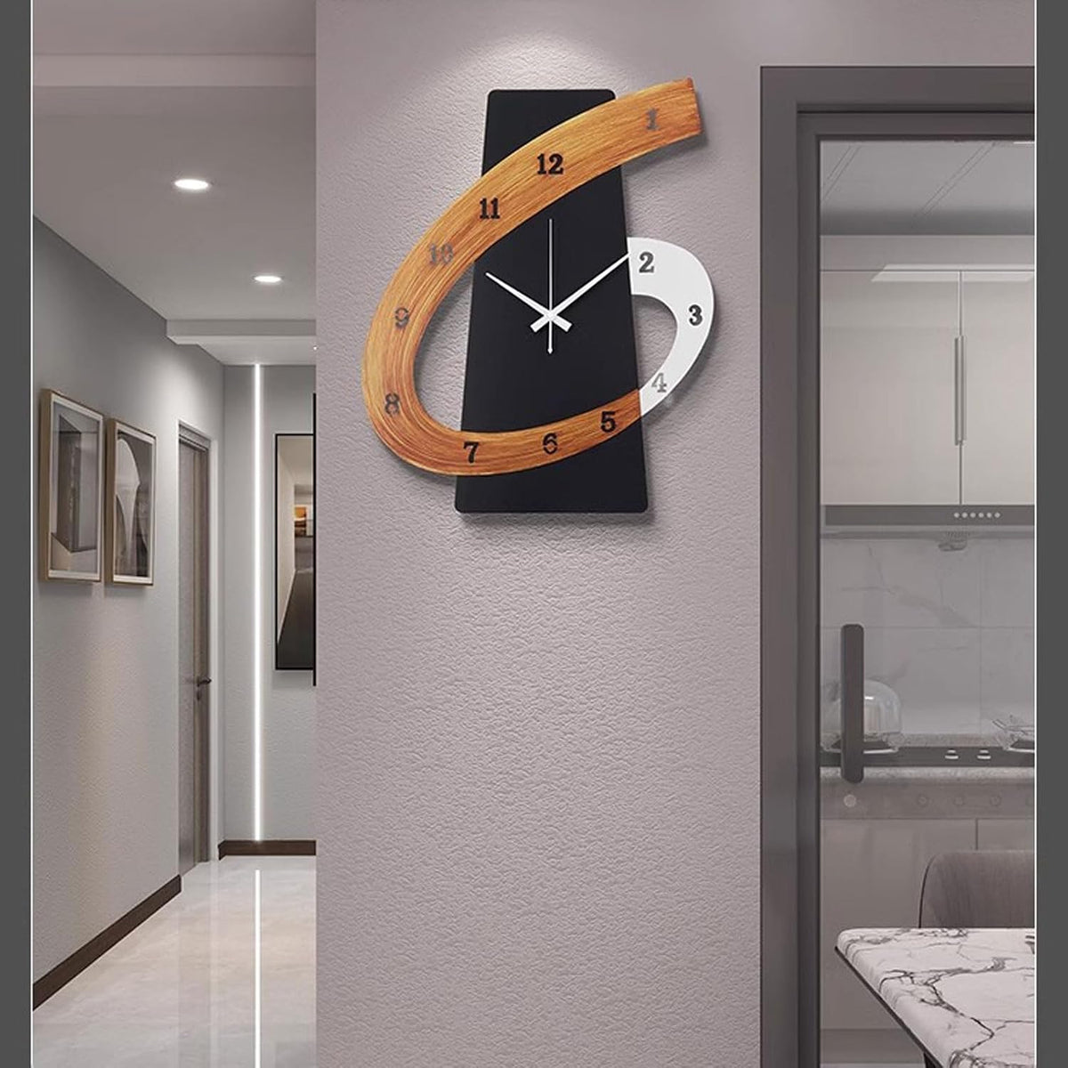 Modern Large Decorative Wall Clock，17 inch Black Silent Non-Ticking Nordic Metal Wall Clocks for Living Room Home Kitchen Bedroom Cafes Office Staircase，Arabic Numerals Quartz Clock(35x44cm)