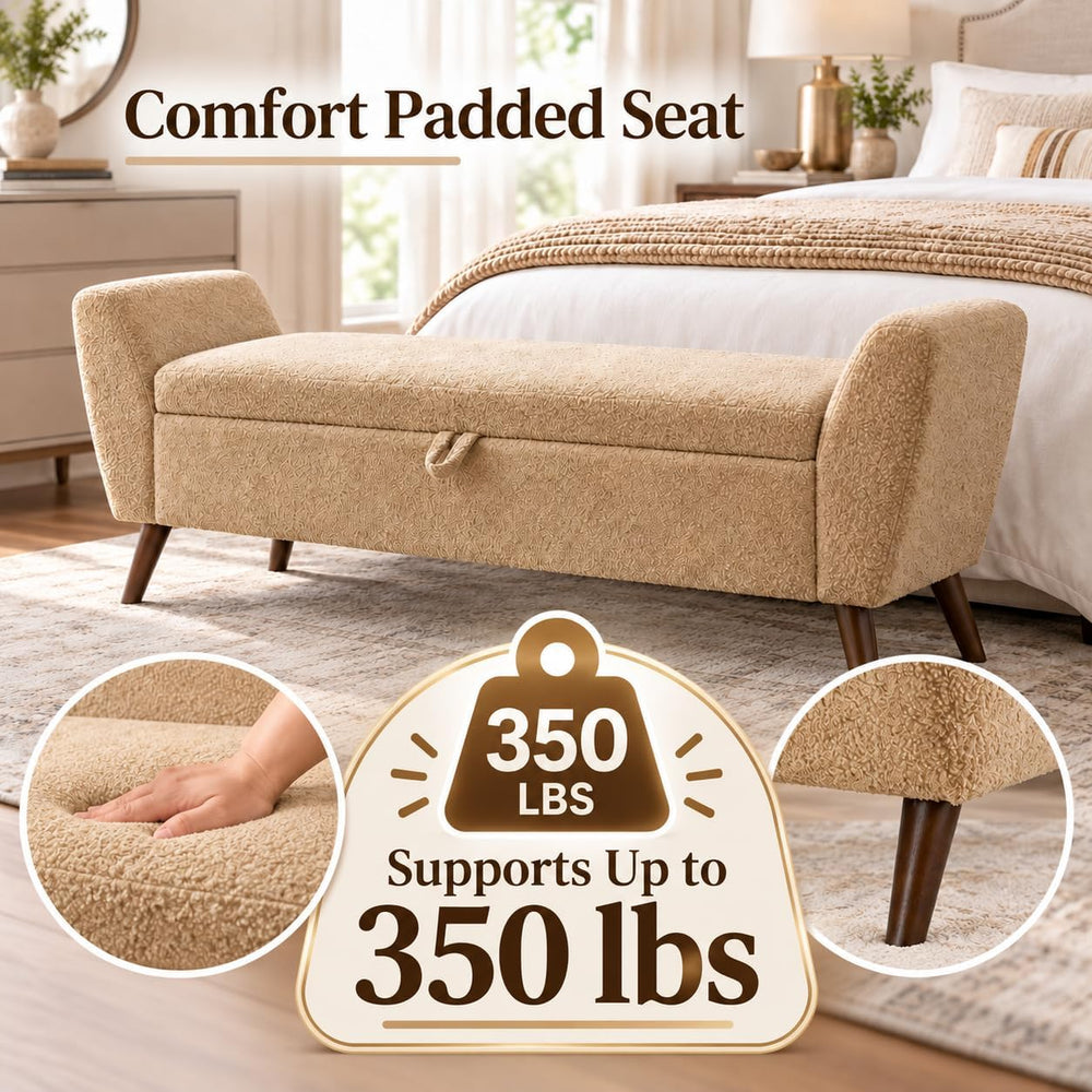 60 inchs Upholstered Storage Ottoman Bench, Coffee