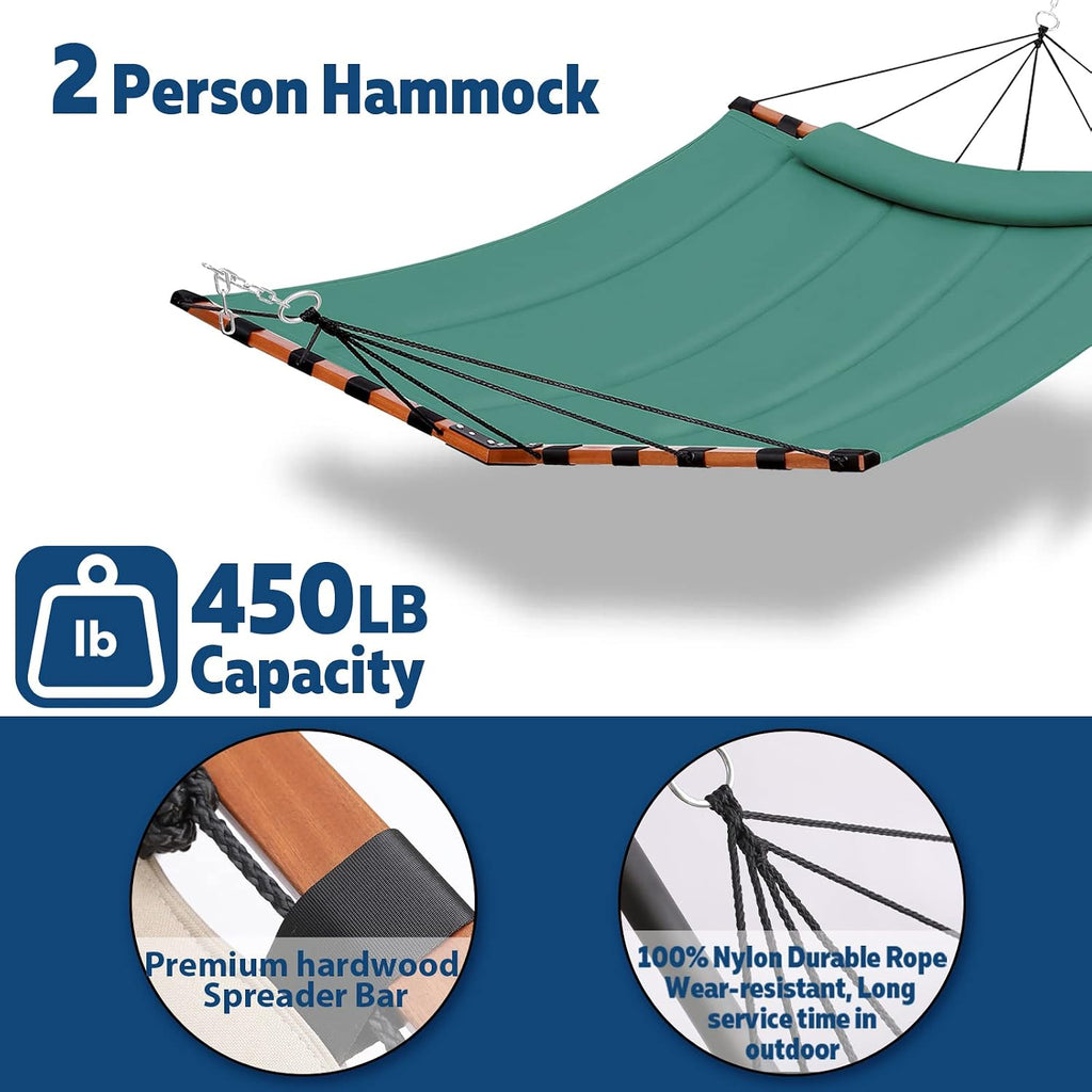 TegerDeger 12FT 2 Person Hammock with V Shaped Spreader Bar -Lake Blue