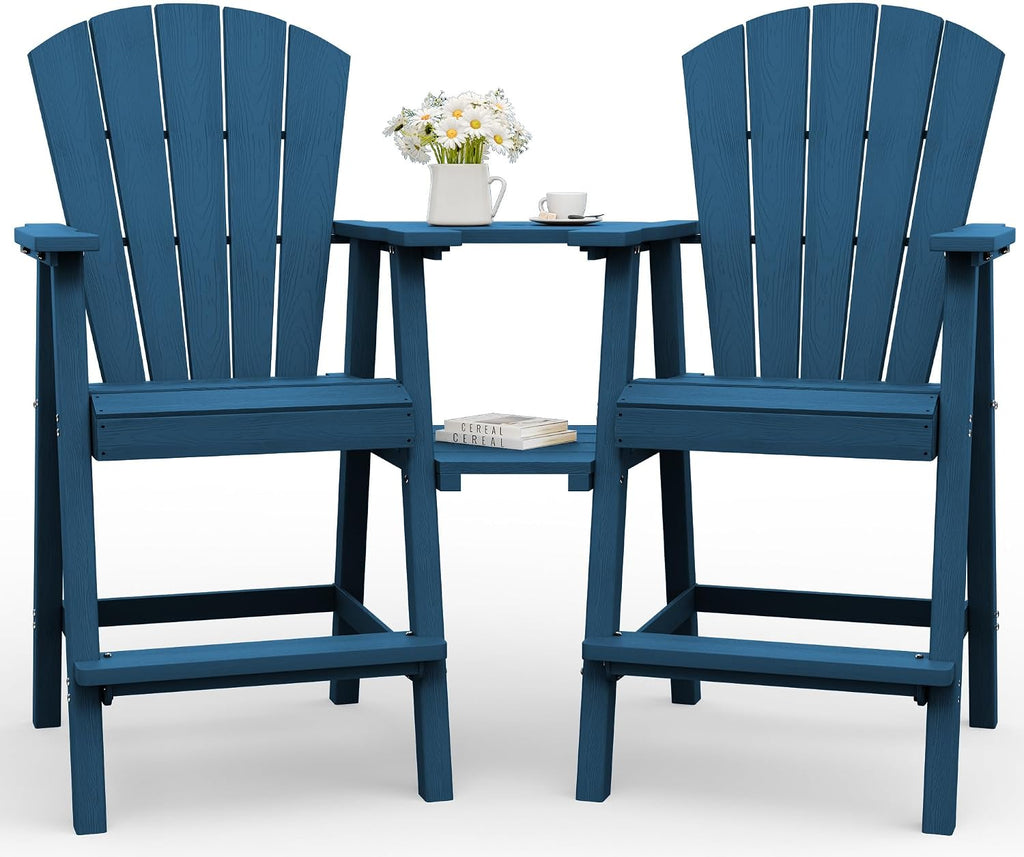 Tall Adirondack Chairs Set of 2 with Table Trays, Navy Blue