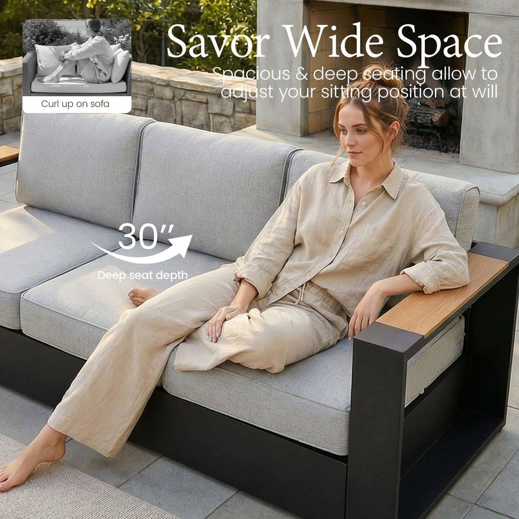 LayinSun 4 Pieces Aluminum Patio Furniture Set with Fire Pit Table