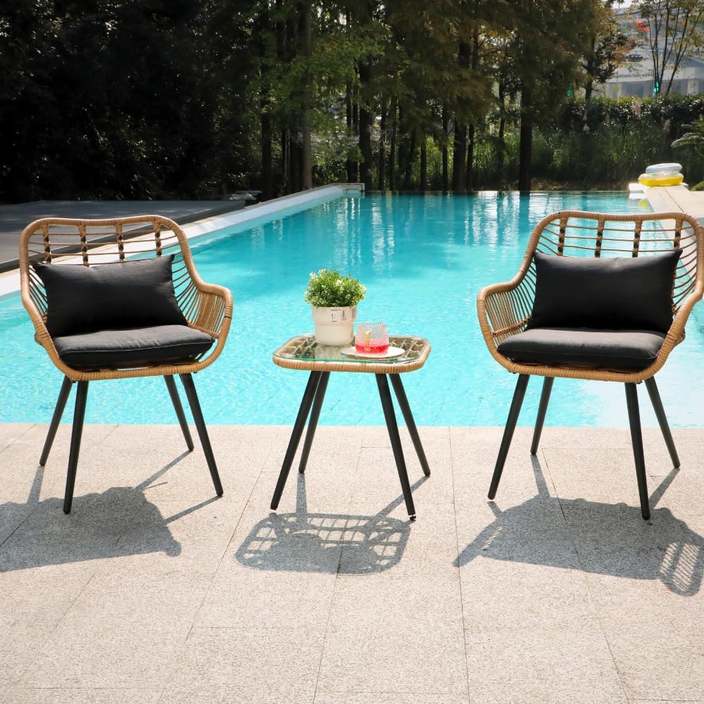 Verano Garden 3 Pieces Patio Bistro Set, Wicker Conversation Chair Sets