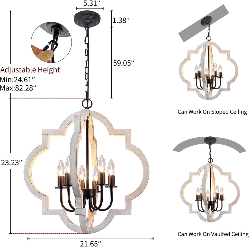 21.65'' farmhouse chandelier, 6 light rustic dining room, close-up detail