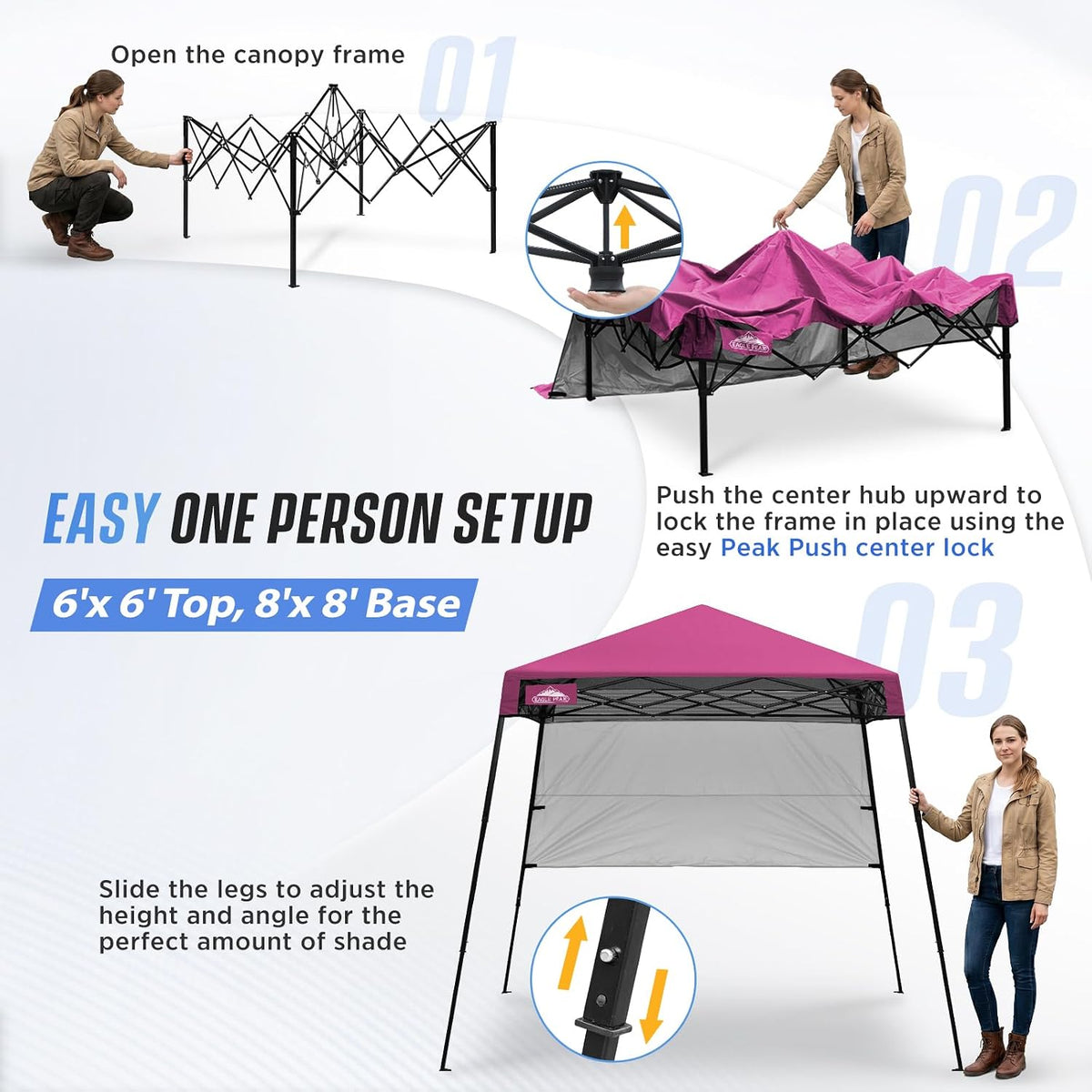 EAGLE PEAK 8x8 Pop Up Canopy Tent, Compact Backpack Canopy, Pink
