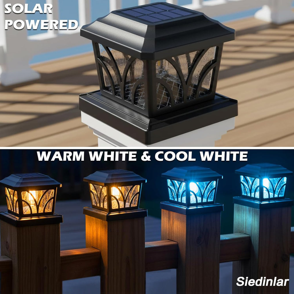 SIEDiNLAR Solar Post Cap Lights Outdoor Aluminum Glass 2 Modes 6 Pack Black