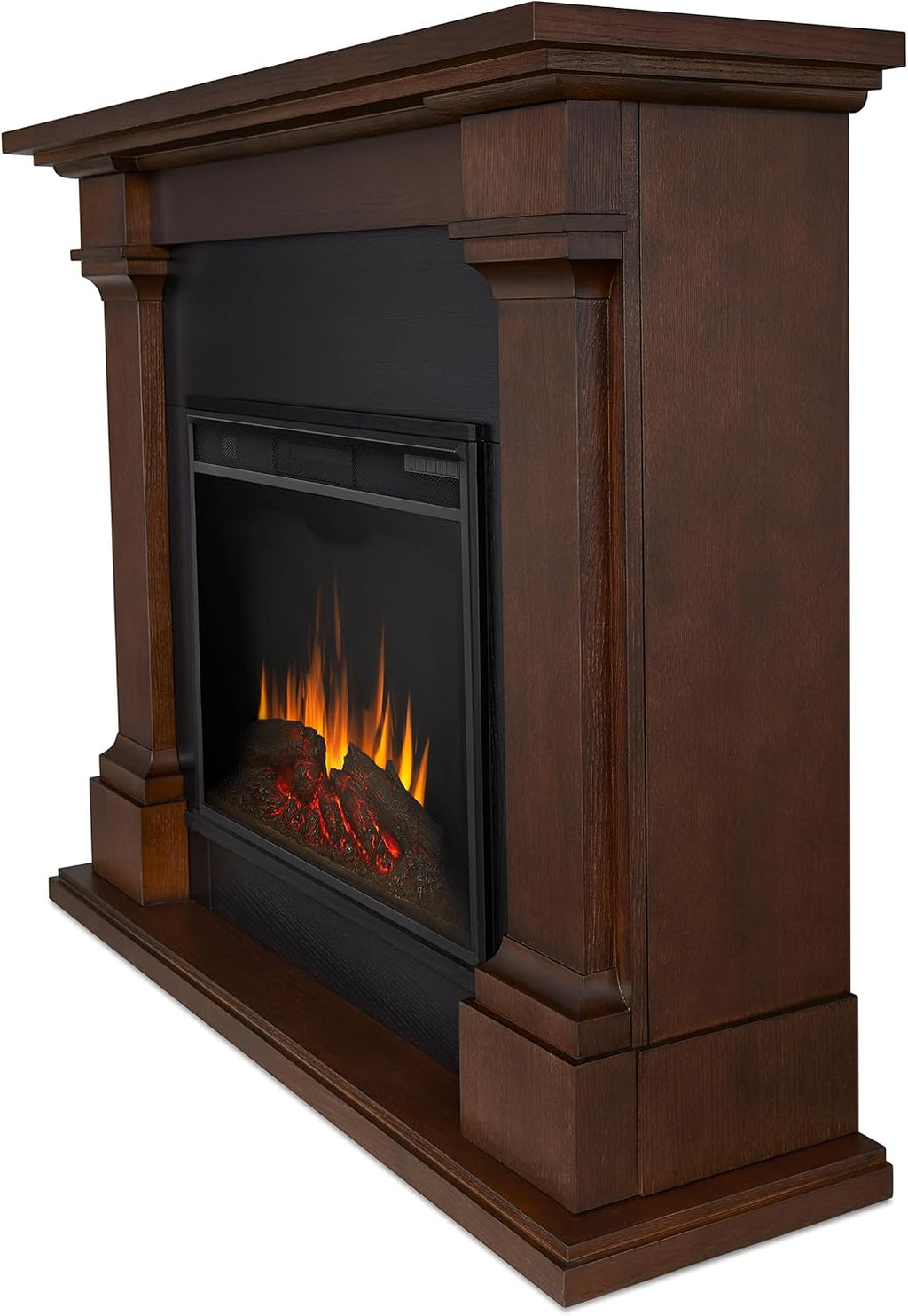 Real Flame Callaway 63" Grand Electric Fireplace with Mantel in Chestnut Oak, Free-Standing Oversized Indoor Electric Fireplace with Mantel, Adjustable Thermostat, Automatic Safety Shut-Off.
