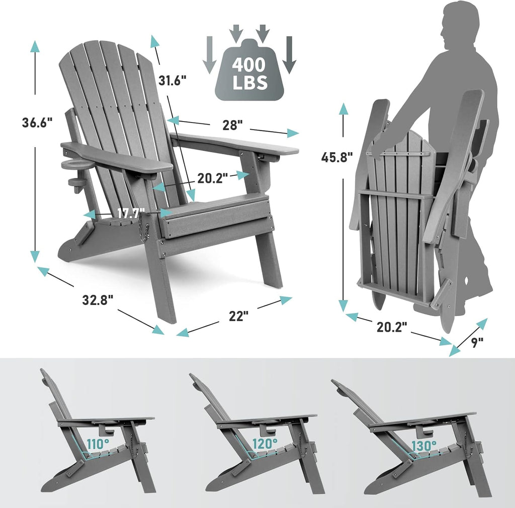 FUNBERRY Oversized Folding Adirondack Chair with Adjustable Backrest 400LBS