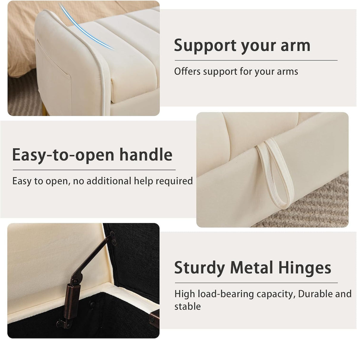 End of Bed Storage Bench, 51'' Storage Ottoman Benches for Bedroom, Cream
