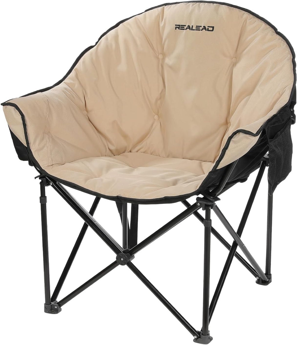 REALEAD Oversized Camping Chairs Padded Heavy Duty Folding Support 400LBS