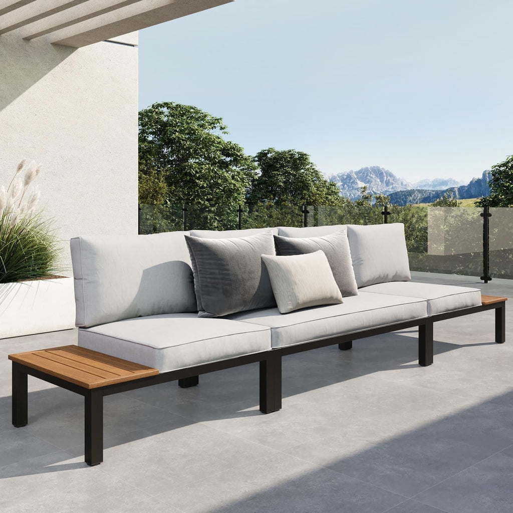 Sophia & William 4-Seat Metal Patio Sofa Sectional Set with Gray Cushions