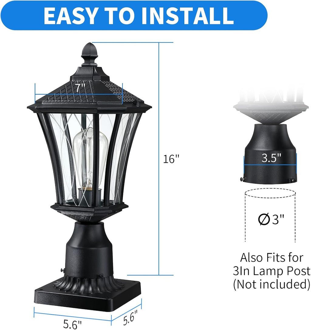 YSN 16" Outdoor Post Lights, Black Lamp Post Light Fixture, 2 Packs