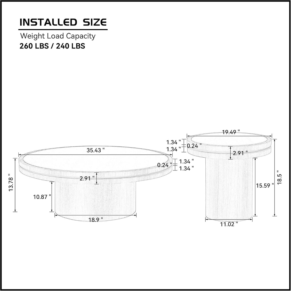 Sintered Stone Coffee Table Set of 2, 2 Piece Coffee Table and End Table Set with Sintered Stone Top, Modern Center Circle Side Tables for Living Room Bedroom, Walnut