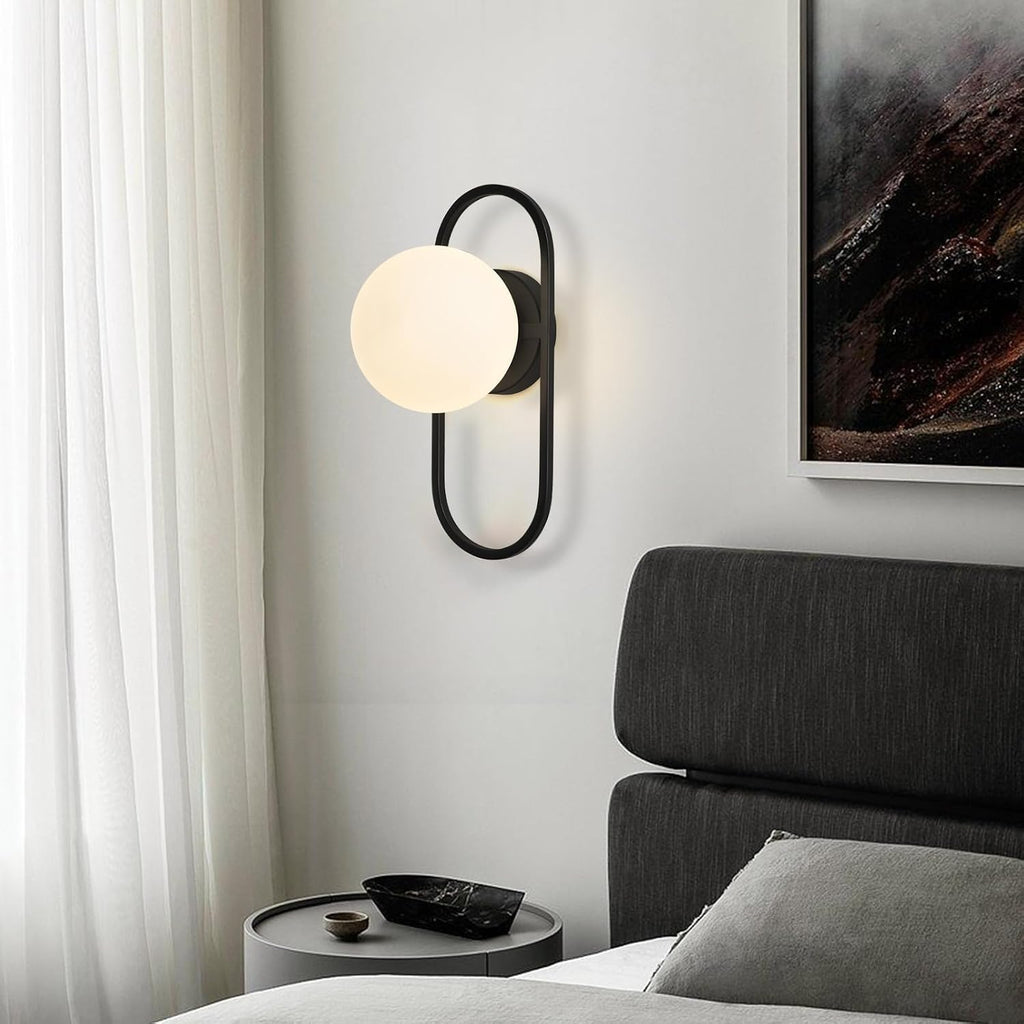 SeeU Black Wall Sconces Hardwired Globe Glass Shade Wall Light Set of Two