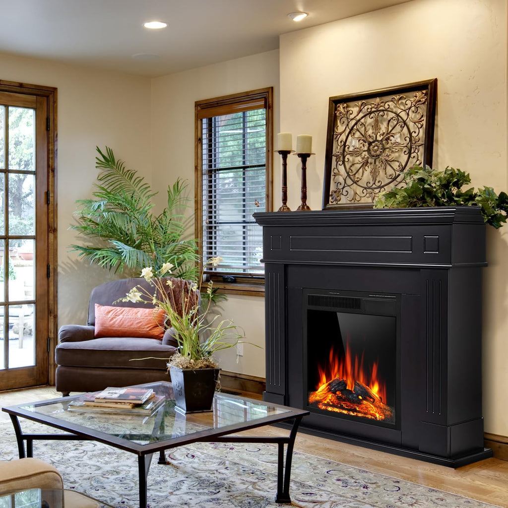 43” Electric Fireplace Mantel Freestanding Electric Fireplace, Remote Control, Adjustable Led Flame, 750W/1500W Black
