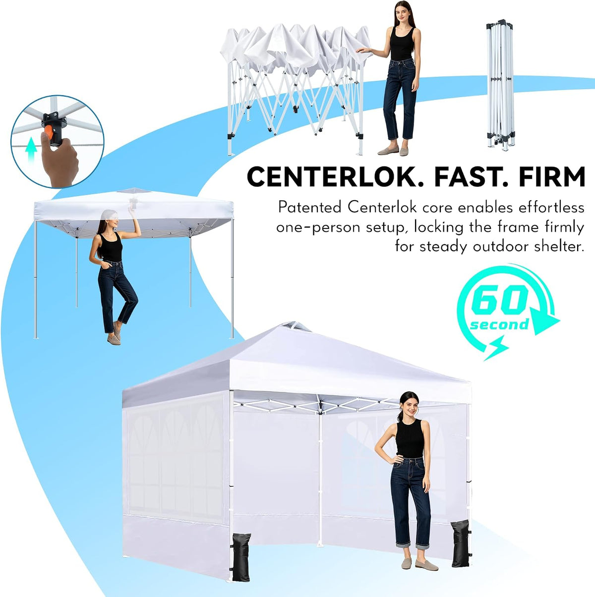 10x10 pop up canopy tent with 3 sidewalls, side view