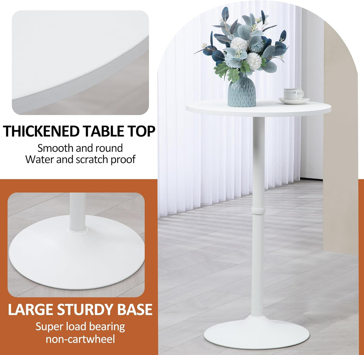 Finnhomy 24'' Round Cocktail Bar Table with Metal Base, Tall Bistro Pub Table, Counter Bar Height Table for Kitchen, Dining Room, Living Room, Easy Assembly, White