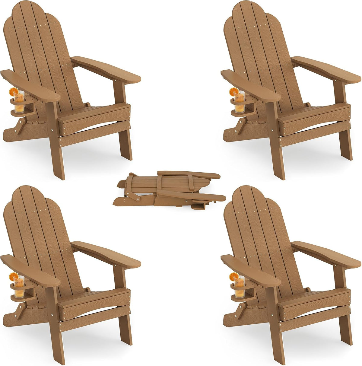LUE BONA HDPE Folding Adirondack Chair, Cup Holder, Set of 2, Brown