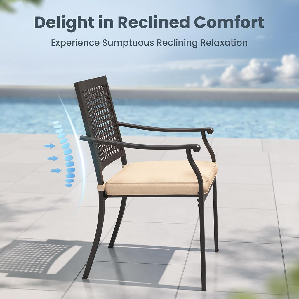 PHI VILLA Outdoor Dining Set for 4, 42" Round Metal Table w/Umbrella Hole