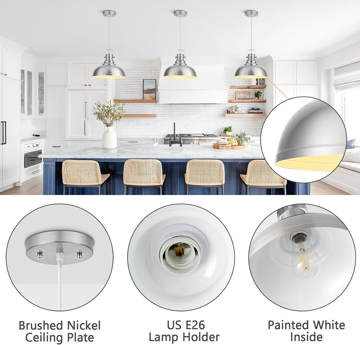 12 inch farmhouse pendant lights kitchen island, 2, side view