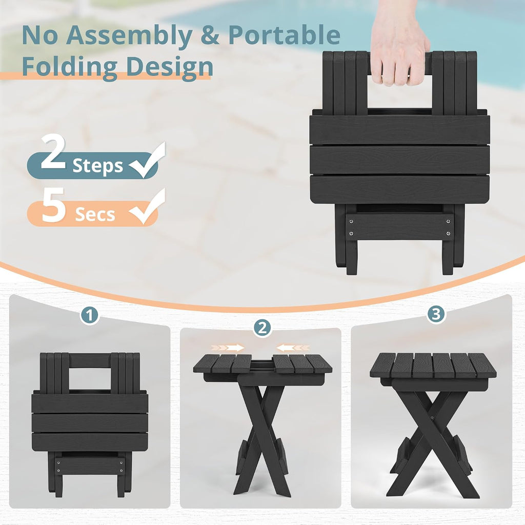 LUE BONA Small Outdoor Folding Side Table HDPS 14 Inch Height, Black