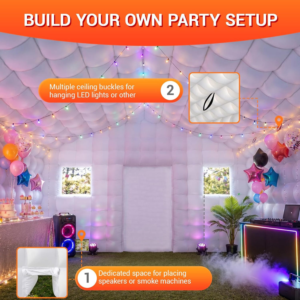 CZGBRO Inflatable Nightclub 20x16.5x12 FT, Large Party Tent with 2 Doors & Logo Area, Ideal for Birthdays, Backyard Events, Weddings & Rental Use(White)