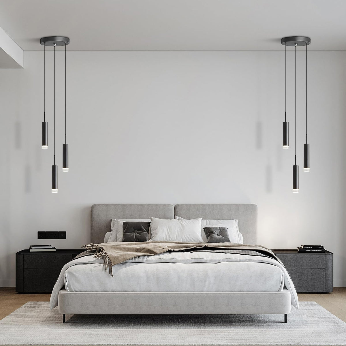 kco modern 3-light cluster chandelier matte black cylinder on a desk or shelf