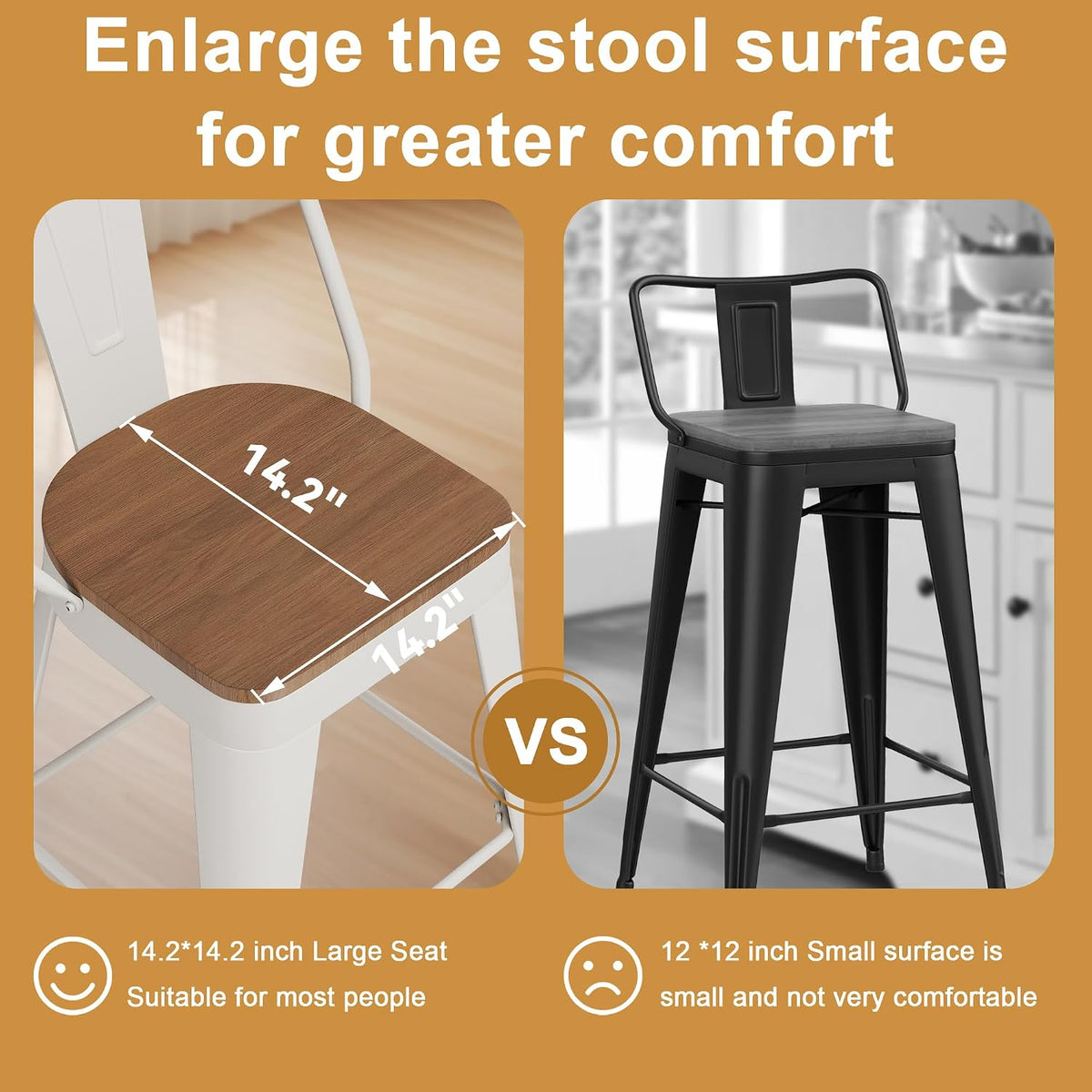 Andeworld Metal Bar Stools Set of 4,24" Counter Height with Backs,Off White