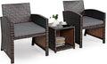 Tangkula 3-Piece Outdoor Furniture Set, Patio Wicker Conversation Set, Grey
