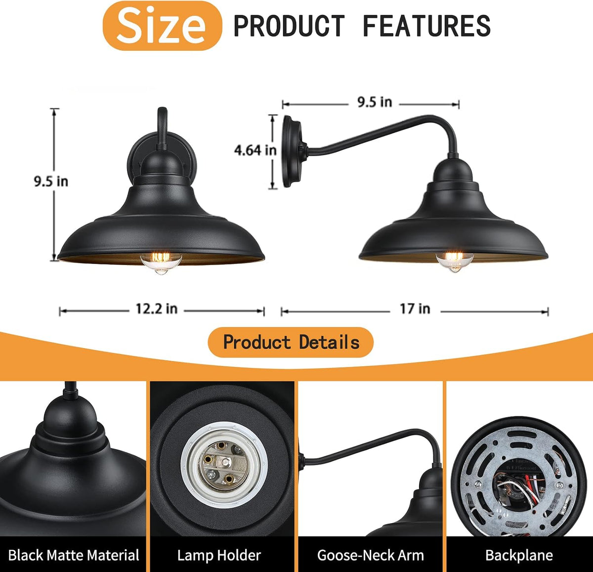 3 Pack Wall Lights Wall Mount for House Farmhouse Outdoor Wall Sconce Classic Barn Lights Outdoor & Indoor, 12"