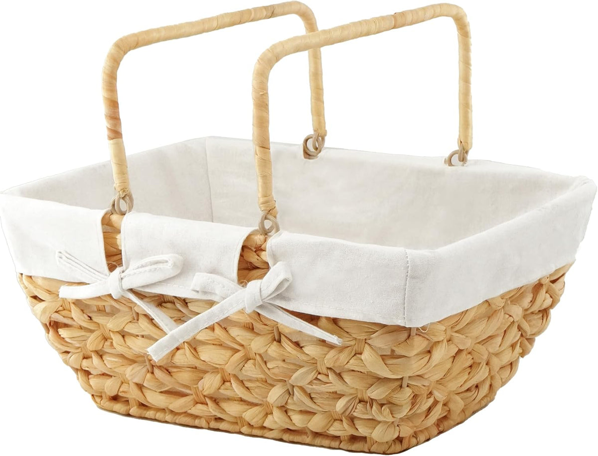 GYASVWU Wicker Picnic Baskets with Handles, Water Hyacinth Basket for Picnic, Wicker Storage Basket for Bread/Flowers/Gift/Wedding/Camping/Farmhouse (Original)