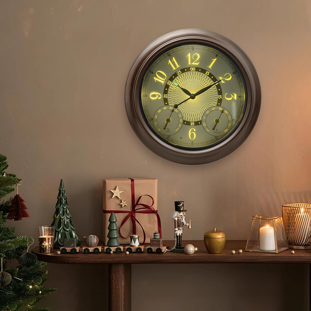 Pytha Sight 15 Inch Metal Illuminated Outdoor Clocks for Patio Waterproof