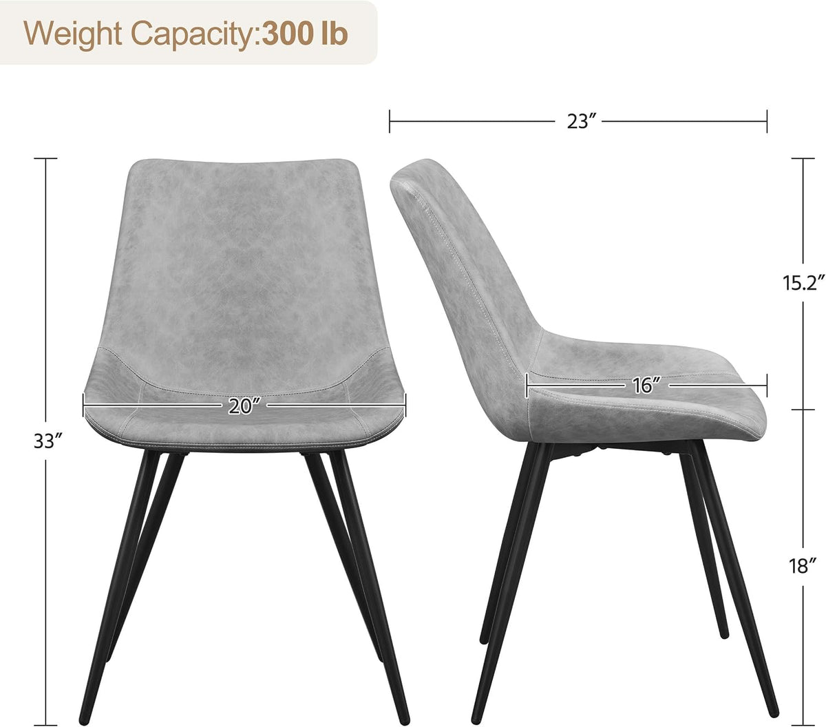 Yaheetech Dining Chairs Set of 2 Mid Century Modern Kitchen Chairs Gray