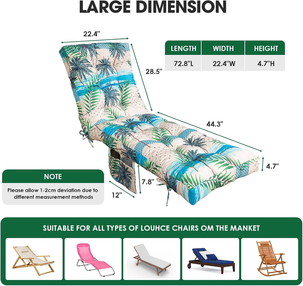 Yddsky Outdoor Chaise Lounge Chair Cushion,72"x22"x4" Lounge C...