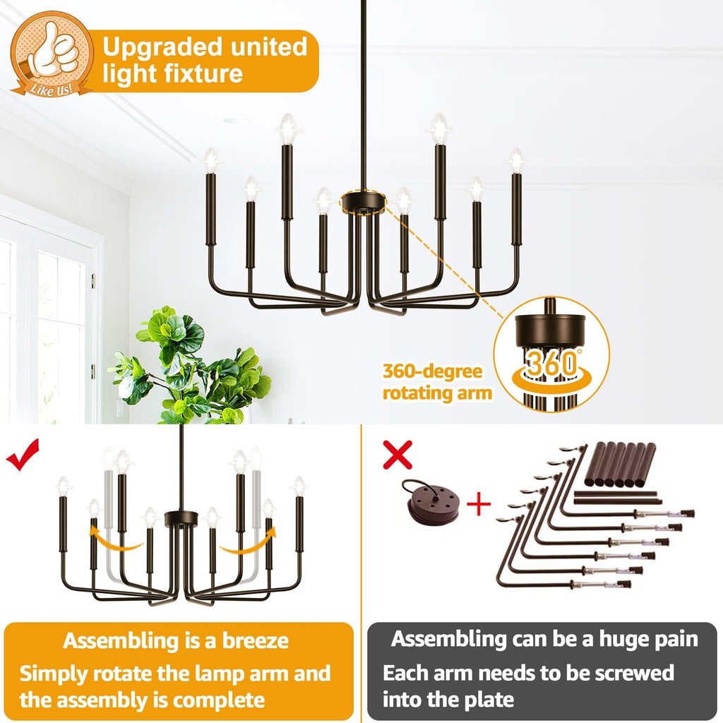 8-Light Farmhouse Chandelier for Dining Room Lighting Fixtures Hanging, Oil-Rubbed Bronze Dining Light Fixtures Industrial Chandelier for Bedroom, Foyer, Hall, Kitchen, Living Room and Entryway